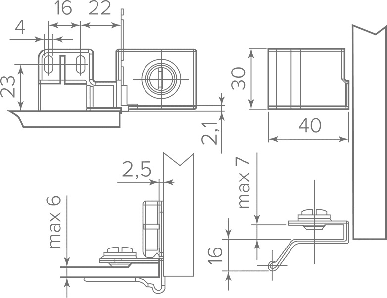 Петля внутренняя, для стекла 5-6мм, без пружины, хром, левая, FAM