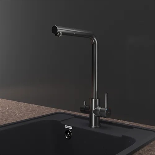 Смеситель GranFest Quarz Z-5421, с краном питьевой воды, PVD графит