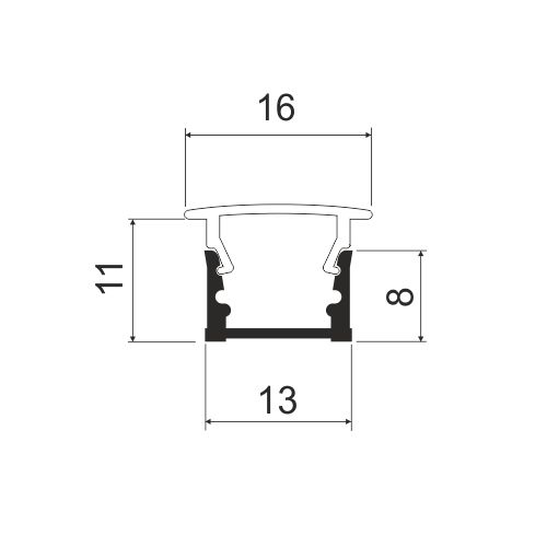 Профиль врезной 16х11х3000мм, лента ≤8мм, алюминий (без диффузора и заглушек), LD 02