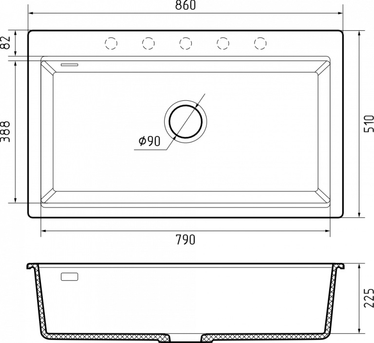 Мойка Rivelato FONDE 8638, 860х510х225мм, белый