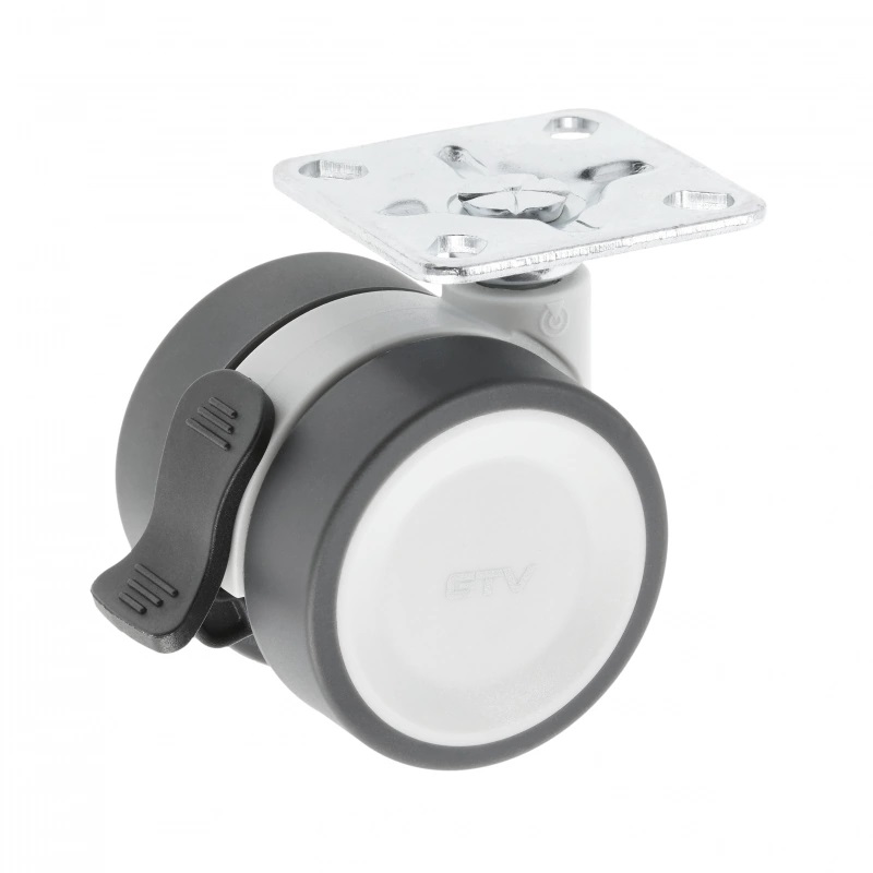 Опора колесная с площадкой, d=50мм, со стопором, пластик, серый, до 50кг, GTV