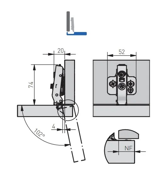 GTV Петля Silento Pro накладная, для алюм. рамок, с клипом, с планкой 0мм, доводчик 2way, БЕЗ еврошур
