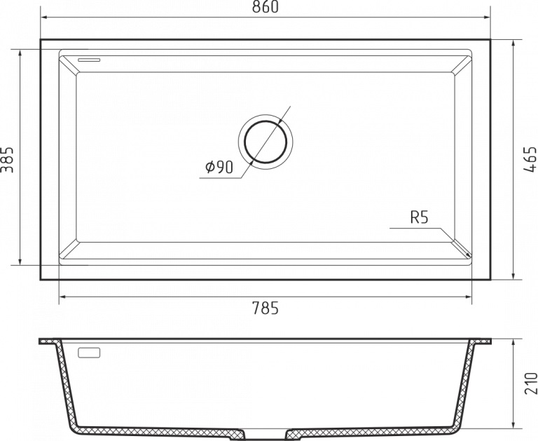 Мойка Rivelato STRIA 8679, 860х460х210мм, белый