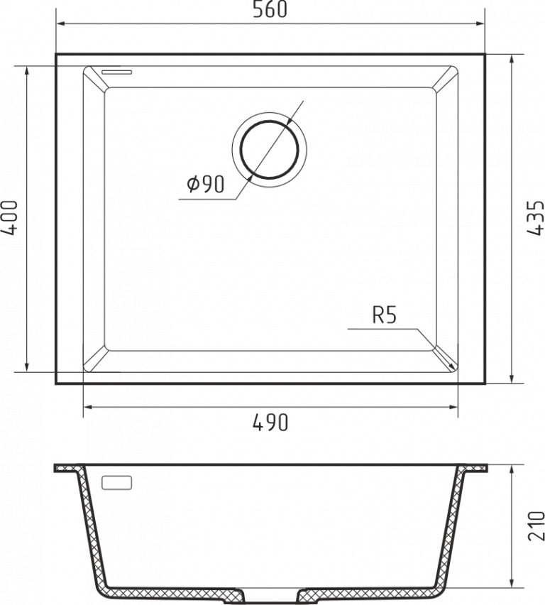 Мойка Rivelato STRIA 5649, 560х435х210мм, белый