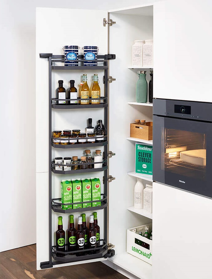 Стеллаж выкатной Тандем Сайд, 4 полки, 500х1100мм, в базу на 500мм, антрацит, Kessebohmer