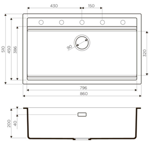 Мойка Kitagawa 86-LB-GB, Artceramic/графит