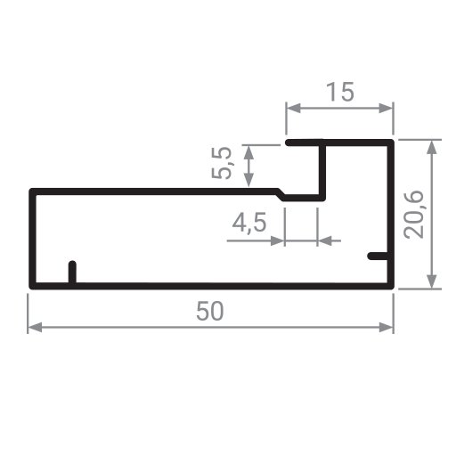 MZ04 Алюминиевый профиль для стекла, 50х20,6мм, L=6000мм, ЧЕРНЫЙ