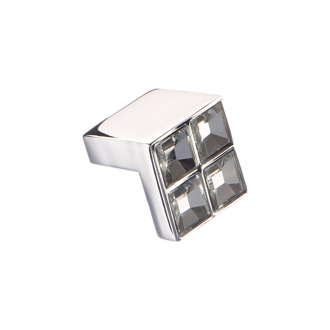 Ручка-кнопка с кристаллами, CRL01, 24х24х22мм, металл, хром