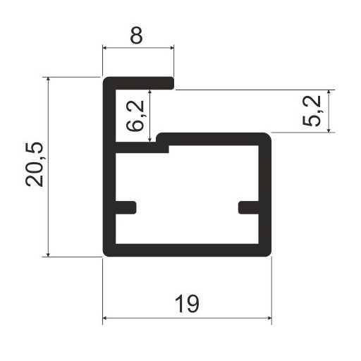 MZ02 Алюминиевый профиль для стекла, 20,5х19мм, L=6000мм, белый матовый soft touch