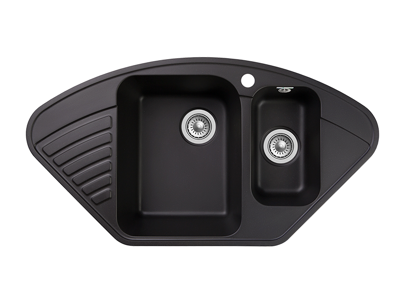 Мойка GranFest QUARZ 14, 927х497 мм, черный (угловая, 1,5 чаши, без сифона)