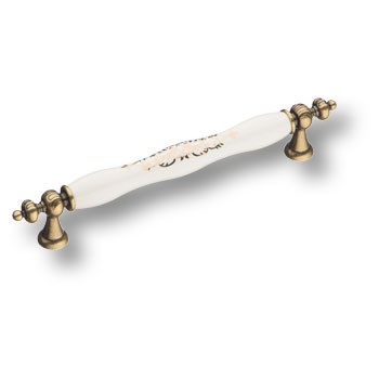 Ручка-скоба, 1670-40-160-243, 160мм, металл/керамика, старая бронза/белый с орнаментом