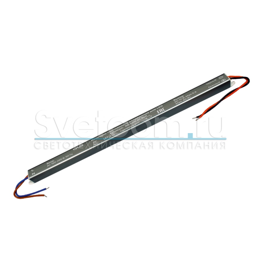 Трансформатор  60W/12V, IP20, 340х17,5х17,5мм, сверхтонкий, алюминий, GLS