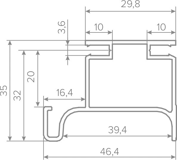 Вертикальная ручка-профиль L-образная, h=46.4мм, L=2,5м, ДСП 16мм, золото матовое, AQ