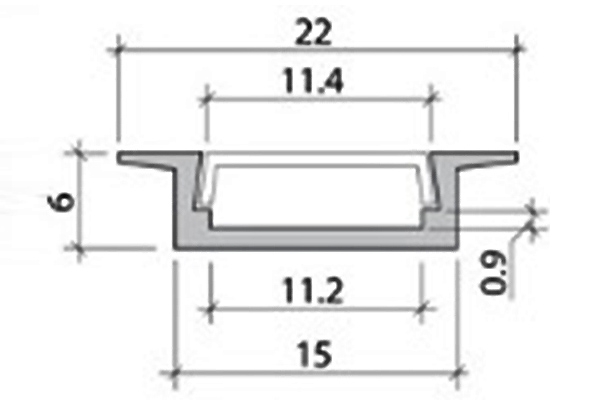 Профиль врезной 22х6х2000мм, лента ≤10мм, алюминий (диффузор полуматовый, заглушки), SP251