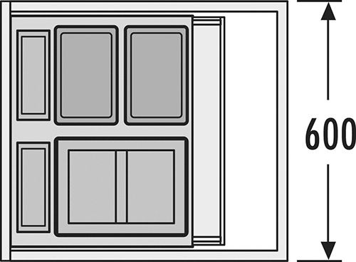 Система контейнеров "XXL", 1х18л, 2х8,5л, 2х4,1л, 433х330мм, в шкаф 600мм, пластик, серый