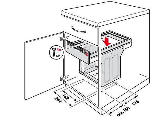 Система сортировки "Tandem", 1х24л, 1х7л, 251х480х400мм, в шкаф 300мм, пластик, серый