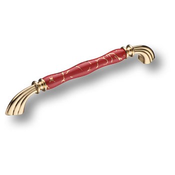 Ручка-скоба, 1905-60-192-RED 449 GOLD, 192мм, металл/керамика, глянцевое золото/красный с орн