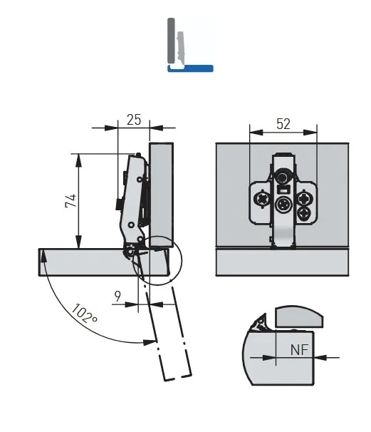 GTV Петля Silento Pro накладная, для ал. рам, с клипом, с планкой 0мм, без пружины, 3D, БЕЗ евро, черный