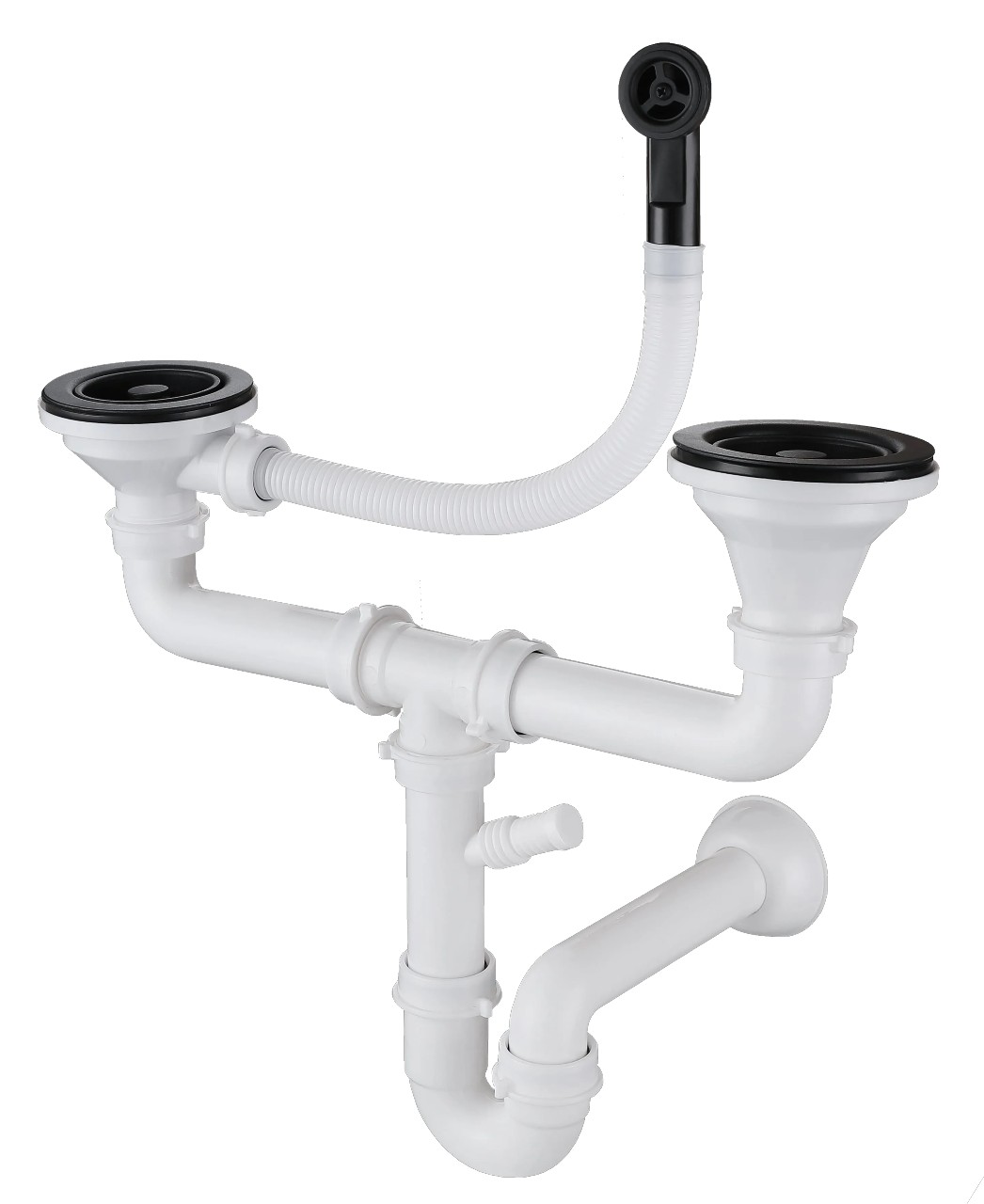 Сифон двойной 3 1/2" с круглым переливом и отводом, черный