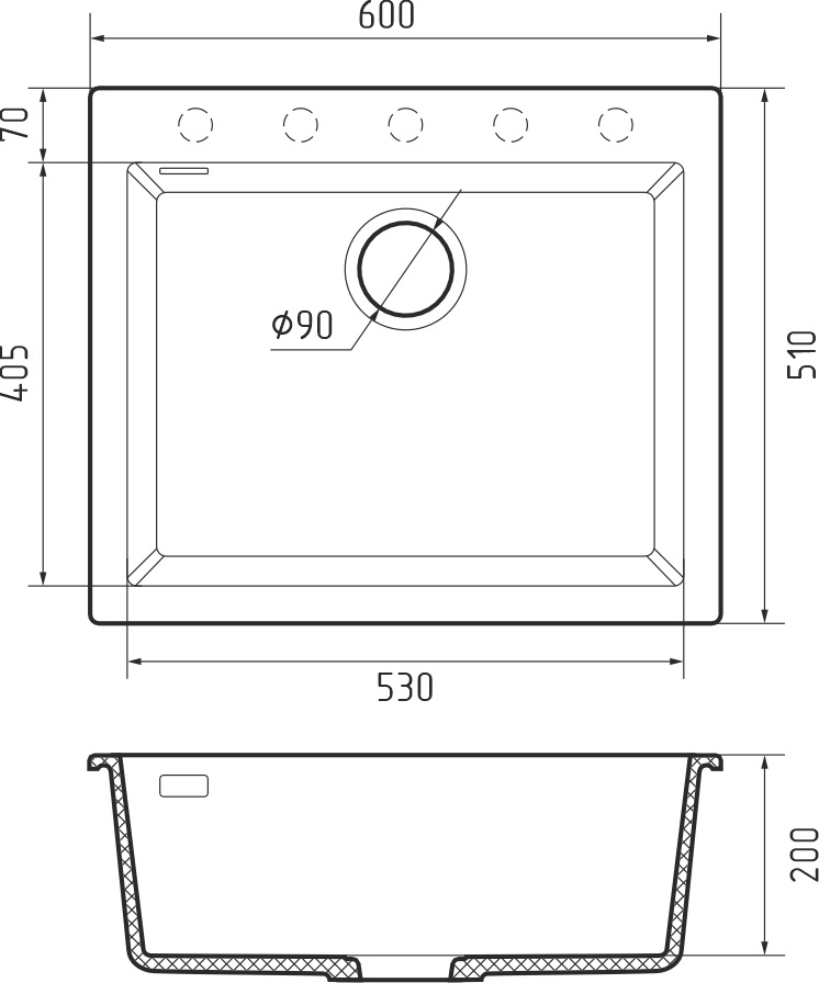 Мойка Rivelato ZENO 6051, 600х510х200мм, белый