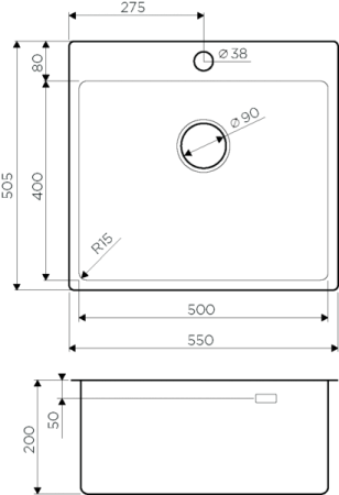 Мойка Amadare 55-IN, нержавеющая сталь, нержавеющая сталь 