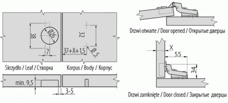 GTV Петля MINI внутренняя, с планкой 0мм, без доводчика, с еврошурупом