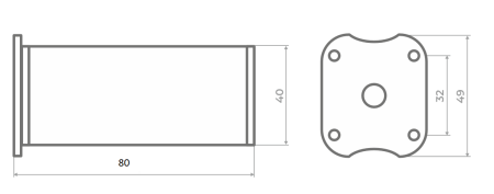 Опора регулируемая, 40х40мм, h= 80мм, алюминий/пластик, черный, GTV