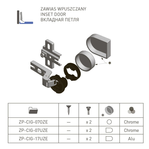 Петля для стекла внутренняя с планкой+круглая крышка, d=26мм, с еврошурупом, хром, GTV