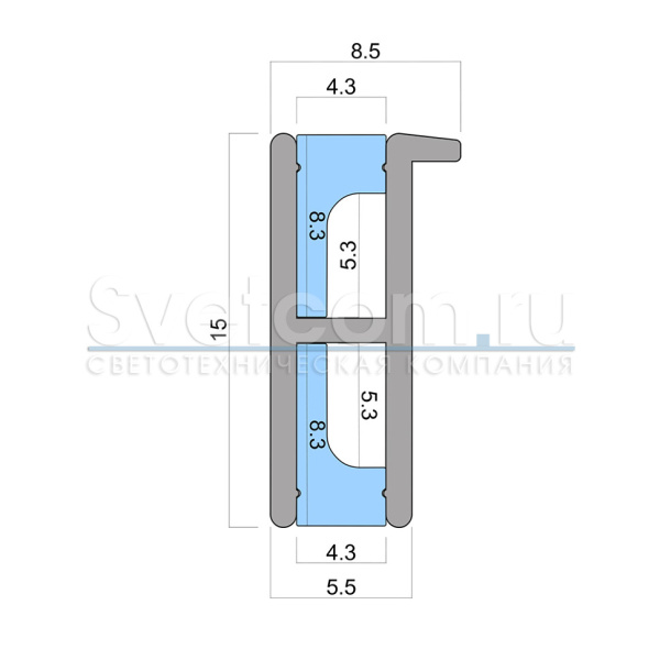 Профиль накладной на торец 6х15х3000мм, лента ≤5мм, алюминий (2 диффузора силиконовых+6 высечек)