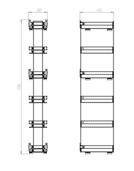 Колонна выкатная, 6 корзин, 250х453х1796мм, в базу на 300мм, полн. выдв. с довод, хром, Россия