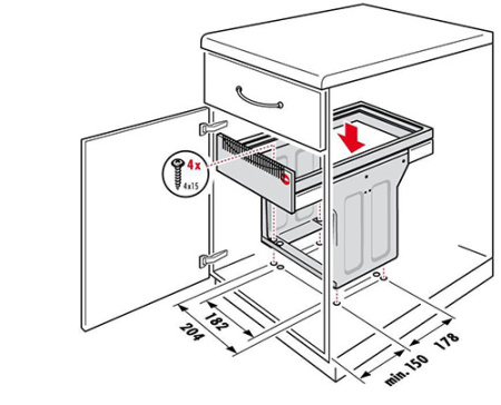 Система сортировки "Tandem Black Edition", 2х15л, 251х480х400мм, в шкаф 300мм, пластик, черный