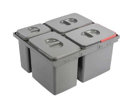 Система контейнеров для мусора, 3х15л+1х7л, в шкаф на 600мм, пластик, антрацит