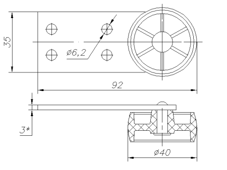 Ролик прямоходный выкатной, Ø40мм, оксидированная планка