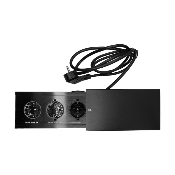 Встраиваемая, 3хEURO, сдвижн. крышка, черный, усовое заземл., алюминий/железо, JX-719J