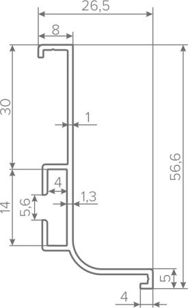 Горизонтальная ручка-профиль L-образная, h=56,6мм, L=2,5м, золото матовое, AQ