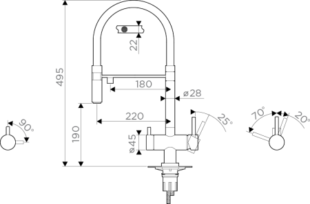 Смеситель Kanto-GM, латунь, вороненая сталь/красный гибкий шланг