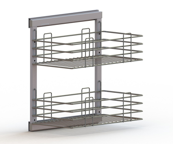 Корзина для белья 2х-уровневая выдвижная, 285х475х512мм, напр. с доводчиком, серый