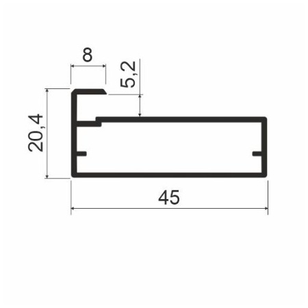 MZ13 Алюминиевый профиль для стекла, 45х21мм, L=6000мм, серебро браш