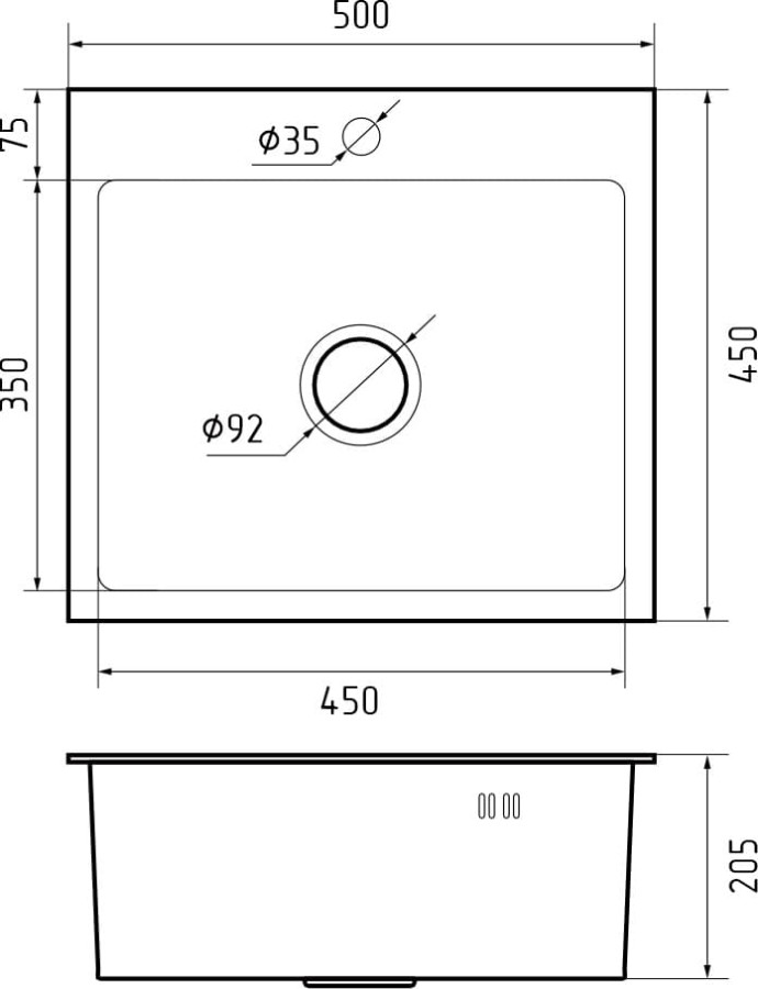 Мойка GranFest METAL 5045, 500х450 мм, нерж. сталь PVD, графит