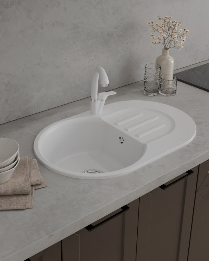 Мойка ЭкоМ М-685, 683х433мм, мрамор, белый (без сифона)