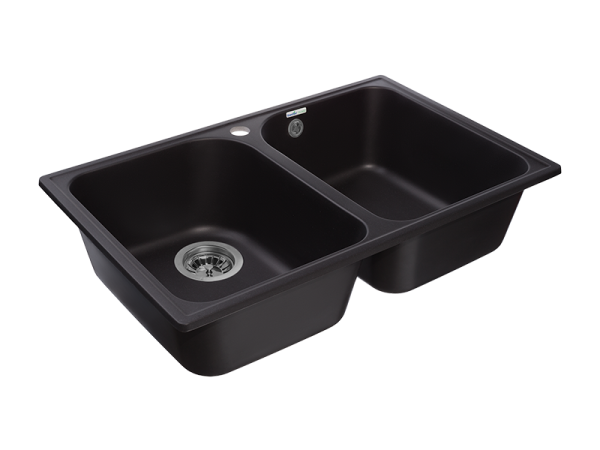 Мойка GranFest QUARZ 15, 737х478 мм, черный (прямоугольная, 2 чаши, без сифона)