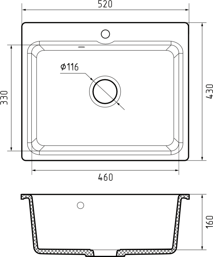 Мойка ЭкоМ М-520, 520х430мм, мрамор, бежевый (без сифона)