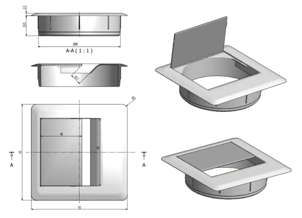 Заглушка для кабель-канала, 80х80мм, пластик, антрацит, GTV