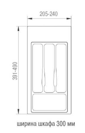 Вкладыш на 300мм для кухонных принадлежностей, 391-490х205-240мм, серый металлик, ECO
