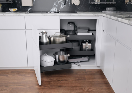 Волшебный уголок Комплект 450-600мм, H 525, в угловой шкаф, 4 полки, левый, антрацит, Kessebohmer