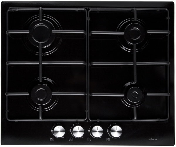 Варочная панель газовая Spark 604 BKE, 60 см, черная глянцевая эмаль, Konigin