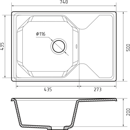 Мойка GranFest UNIQUE U-740L, 740х500 мм, терракот