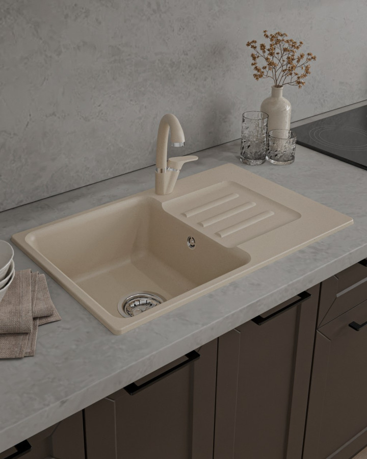Мойка ЭкоМ М-680, 680х430мм, мрамор, бежевый (без сифона)