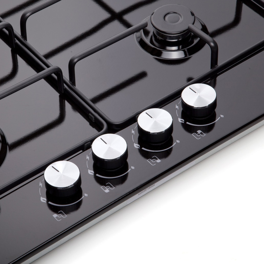 Варочная панель газовая Spark 604 BKE, 60 см, черная глянцевая эмаль, Konigin