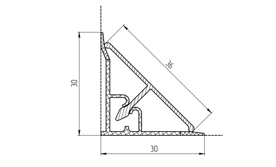 Плинтус кухонный алюминиевый, L=3050мм, гладкий
